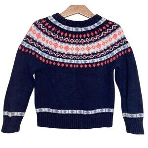 J.Crew Crewcut Fair Isle Cotton Blend Crewneck Kids Sweater XS 4-5 Yrs Blue Pink